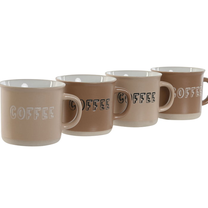 DKD Home Decor Set de Café de Gres de 4 Piezas Marrón 180ml