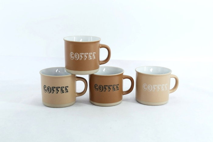 DKD Home Decor Set de Café de Gres de 4 Piezas Marrón 180ml