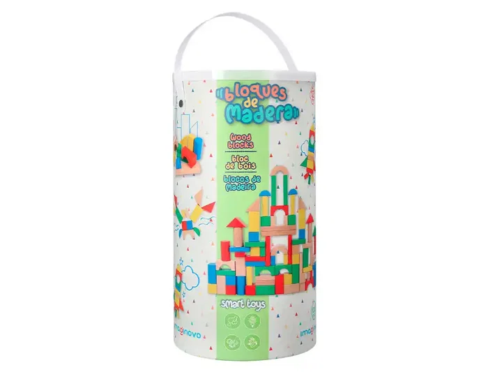 Imaginovo Juego de Construccion de Bloques de Madera Infantil +12 meses 100 Piezas 29x29x3,5cm