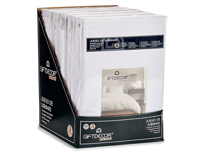 Giftdecor Set 3 Sabanas 150 cm Color Blanco, Encimera: 220 x 245 cm, Almohada: 45 x 170 cm, Bajera: 150 x 200 cm (Set de 12)