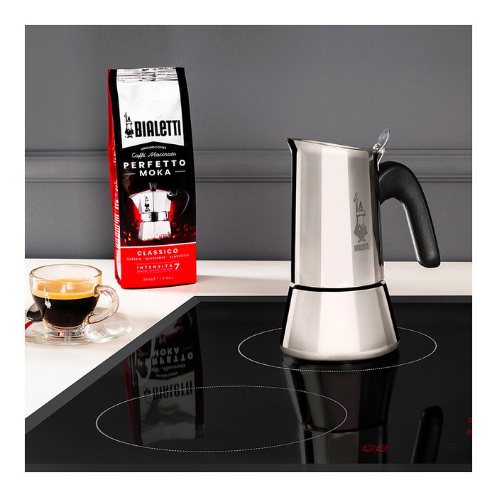 Bialetti Venus Box Cafetera Italiana NEW VENUS 4TZ Induction, 4 Tazas (0.2 L) Acero Inoxidable Plata, Para Cocinas de Inducción