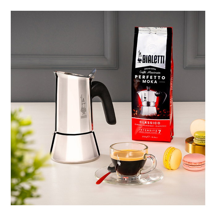Bialetti Venus Box Cafetera Italiana NEW VENUS 4TZ Induction, 4 Tazas (0.2 L) Acero Inoxidable Plata, Para Cocinas de Inducción