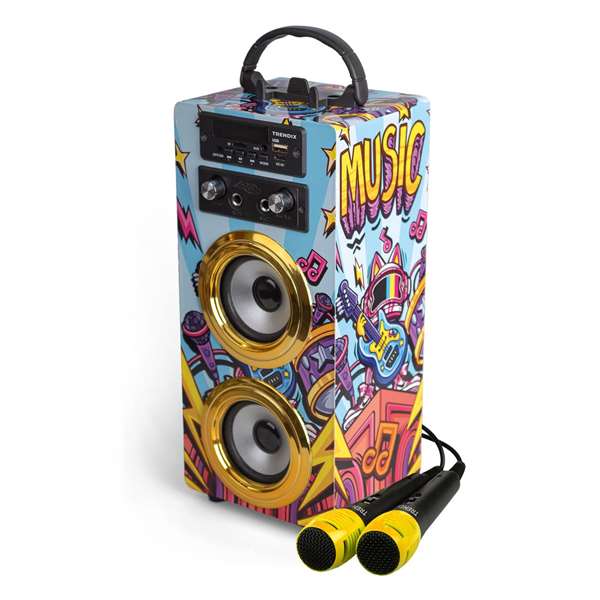 World Brands Karaoke Music Star - Altavoz Karaoke 10W con Radio FM, Ranura USB y 2 Micrófonos Incluidos