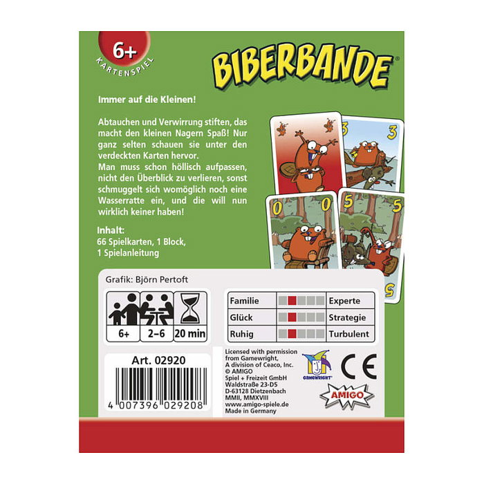 AMIGO 02920 Biberbande - Juego de Cartas de Emparejamiento, 2 a 6 Jugadores, 66 Cartas, Edad 6+