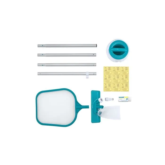 Bestway Kit de Limpieza para Piscinas hasta 3,96 m - Aquaclear con Red Skimmer, Flotador, Aspirador, Tira de Prueba y Parche de Reparación - BES6941607344286 Bestway Kit de Limpieza para Piscinas hasta 3,96 m - Aquaclear con Red Skimmer, Flotador, Aspirador, Tira de Prueba y Parche de Reparación - BES6941607344286