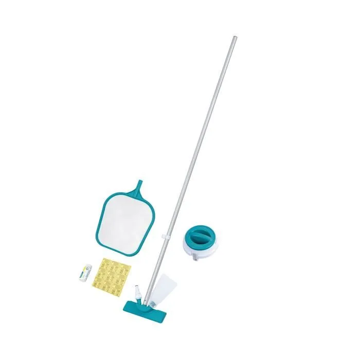 Bestway Kit de Limpieza para Piscinas hasta 3,96 m - Aquaclear con Red Skimmer, Flotador, Aspirador, Tira de Prueba y Parche de Reparación - BES6941607344286 Bestway Kit de Limpieza para Piscinas hasta 3,96 m - Aquaclear con Red Skimmer, Flotador, Aspirador, Tira de Prueba y Parche de Reparación - BES6941607344286