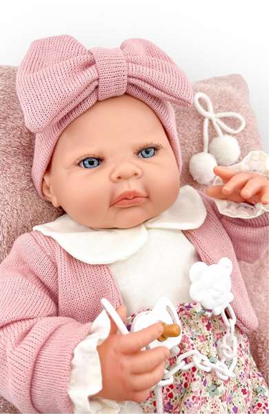 Berjuan Reborn 18501-24 Chaqueta Rosa Palo y Pololo Flores Mecanismo Besitos y Almohada Rosa Maquillaje 50 cm