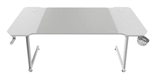 Mars Gaming MGD-X140W Mesa Gaming Blanco 140x60 cm con Alfombrilla XXL Incluida, Soporte para Auriculares y Bebidas, Gestión de Cables
