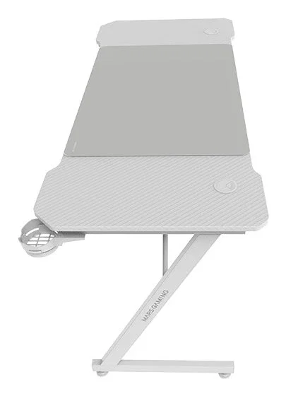 Mars Gaming MGD-X140W Mesa Gaming Blanco 140x60 cm con Alfombrilla XXL Incluida, Soporte para Auriculares y Bebidas, Gestión de Cables