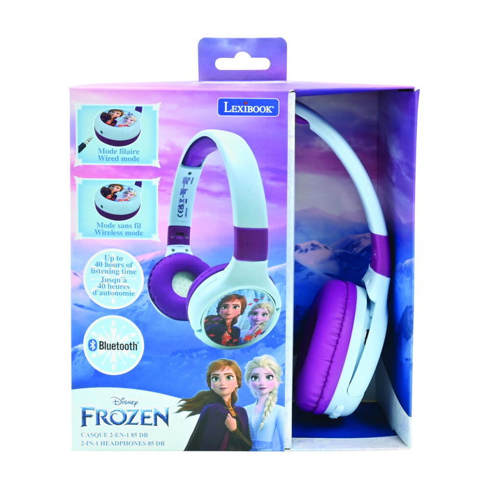 LEXIBOOK Auriculares Plegables Frozen Disney Bluetooth 5.0 con Micrófono y Cable Jack Extraíble para Niños