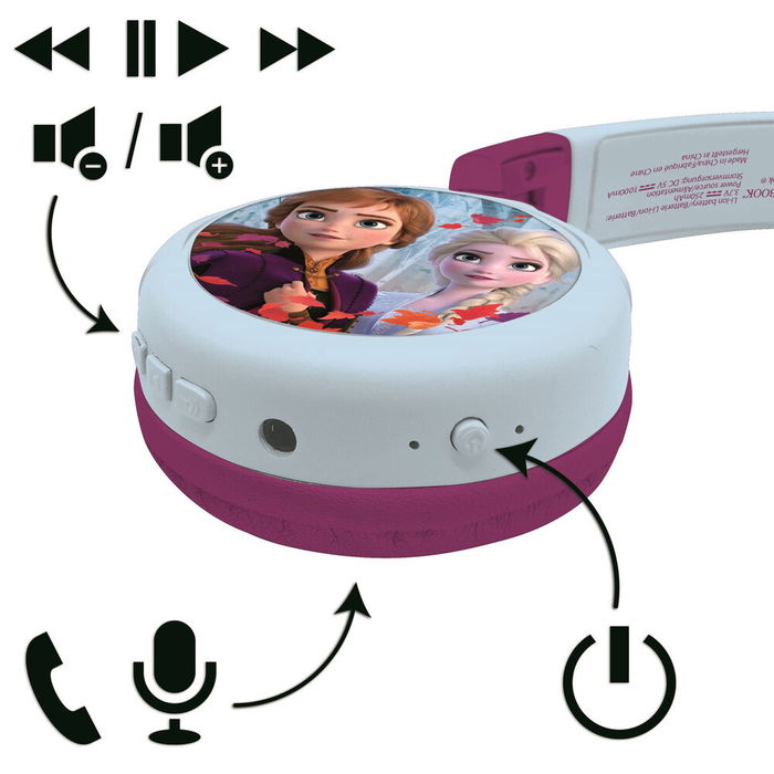 LEXIBOOK Auriculares Plegables Frozen Disney Bluetooth 5.0 con Micrófono y Cable Jack Extraíble para Niños