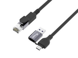 Equip Adaptador de Red 2 en 1 USB-C + A a RJ45 Gigabit Ethernet, 1.0 m, Negro