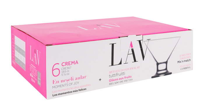 LAV Set de 6 Copas para Helado "Crem" con Diseño Clásico, Capacidad 165 cc (10.5 cm de Diámetro) (6 Cajas)