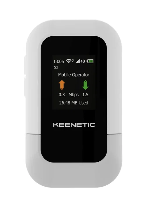 Keenetic Roamer 4G (KN-5110) Módem Router Móvil Portátil 4G LTE Desbloqueado con Wi-Fi 6, Batería 3000 mAh, Pantalla LCD 1.77", USB-C, Banda Única 2.4 GHz - Negro/Gris