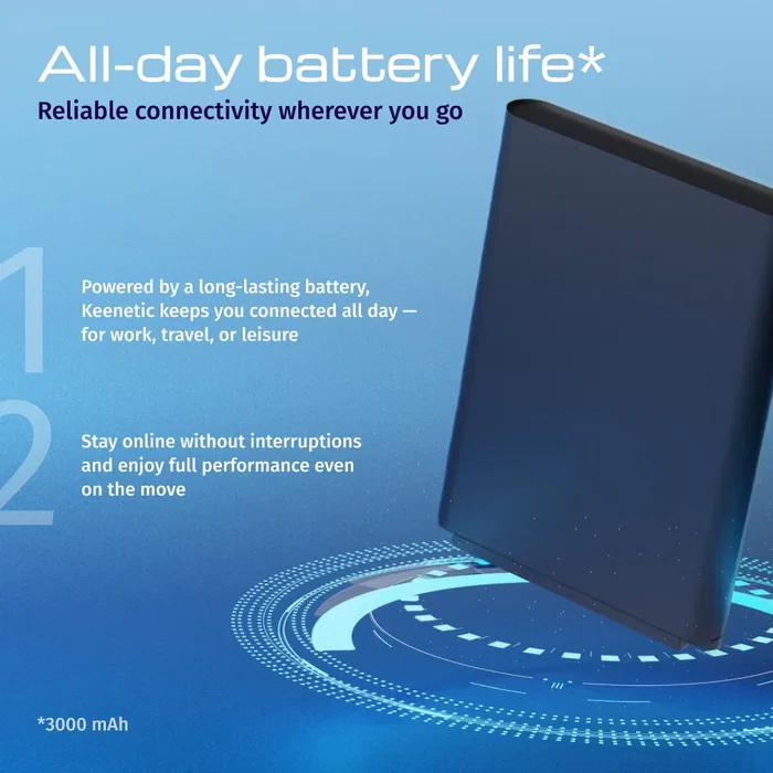 Keenetic Roamer 4G (KN-5110) Módem Router Móvil Portátil 4G LTE Desbloqueado con Wi-Fi 6, Batería 3000 mAh, Pantalla LCD 1.77", USB-C, Banda Única 2.4 GHz - Negro/Gris