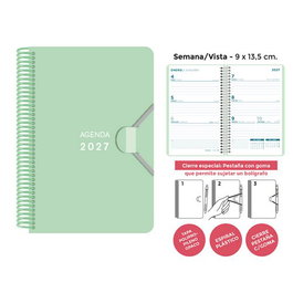 SENFORT Agenda Anual 2027 Mini Espiral Verde Pastel