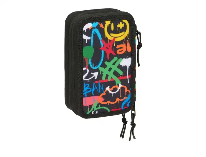 Safta Plumier Escolar Triple Cremallera 37 Piezas, Colección Graffiti, Dimensiones 195x125x55 mm