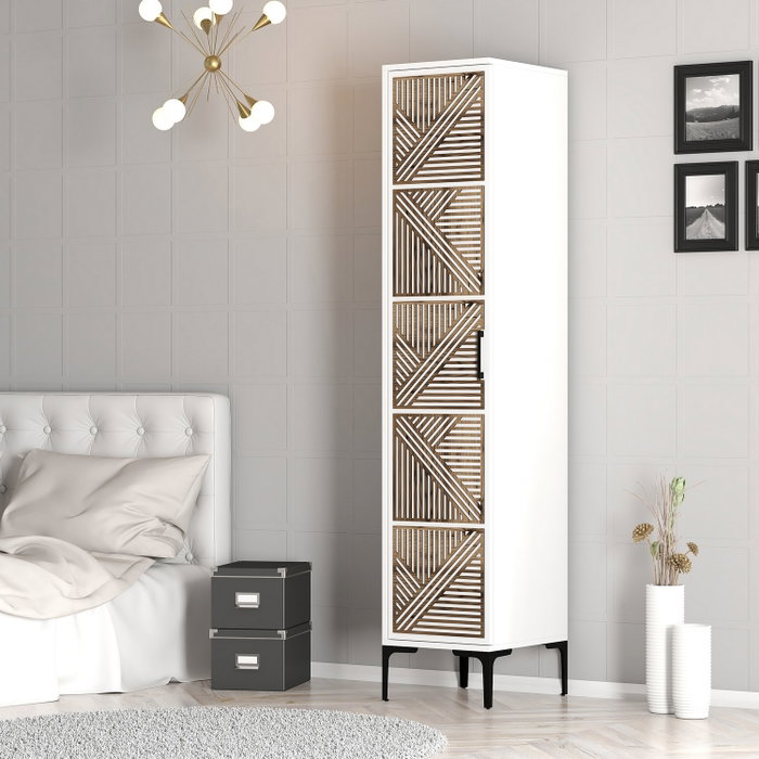 Hanah Home Armario Kumsal P - Blanco Ancho 40 cm x Alto 47.5 cm x Profundo 201.4 cm Tablero Melamina Robusto y Elegante para Dormitorio