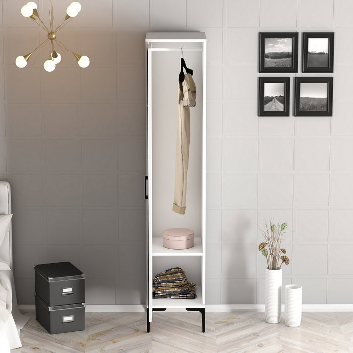 Hanah Home Armario Kumsal P - Blanco Ancho 40 cm x Alto 47.5 cm x Profundo 201.4 cm Tablero Melamina Robusto y Elegante para Dormitorio