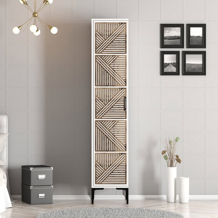 Hanah Home Armario Kumsal P - Blanco Ancho 40 cm x Alto 47.5 cm x Profundo 201.4 cm Tablero Melamina Robusto y Elegante para Dormitorio