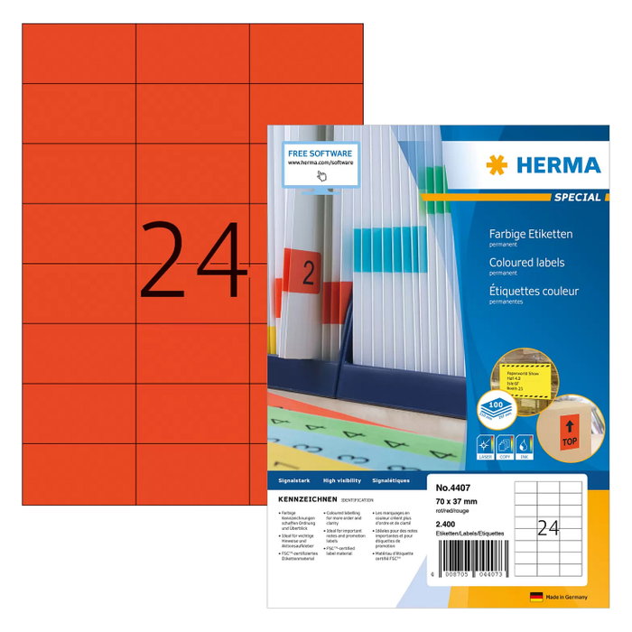 HERMA Etiquetas SPECIAL 70,0 x 37,0 mm, rojo HERMA Etiquetas SPECIAL 70,0 x 37,0 mm, rojo