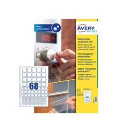Avery AM00SA4 Etiquetas Adhesivas Permanentes Transparentes Antbacterianas 680 Piezas 30x30mm 20x20mm 20x10mm Formato A4