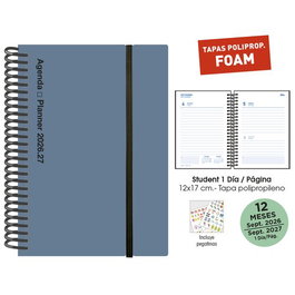 SENFORT Agenda Escolar Student Foam 2026-27 Plomo con Goma
