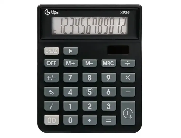 Liderpapel Calculadora Sobremesa XF26 12 Dígitos Solar y Pilas Color Negro 127x105x24 mm