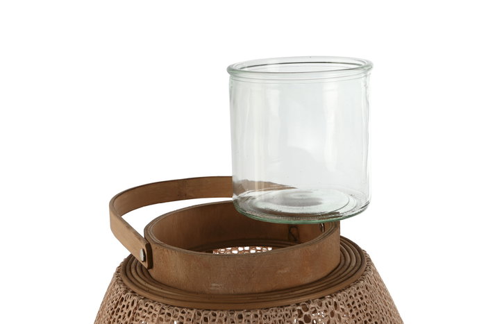 DKD Home Decor Portavelas de Madera, Lino y Cristal Marrón