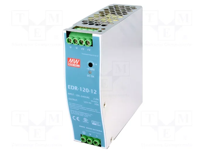 MEAN WELL EDR-120-12 Alimentador de impulso 120W 12VDC 10A MEAN WELL EDR-120-12 Alimentador de impulso 120W 12VDC 10A