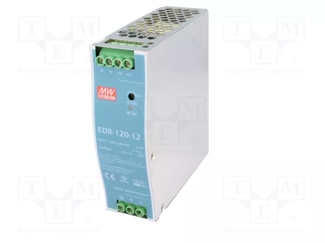 MEAN WELL EDR-120-12 Alimentador de impulso 120W 12VDC 10A MEAN WELL EDR-120-12 Alimentador de impulso 120W 12VDC 10A