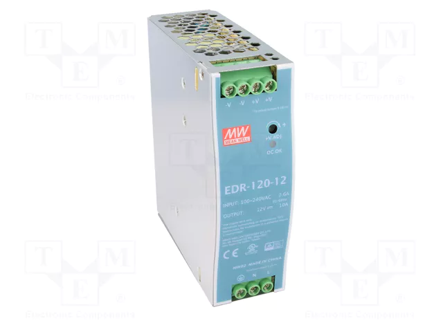 MEAN WELL EDR-120-12 Alimentador de impulso 120W 12VDC 10A MEAN WELL EDR-120-12 Alimentador de impulso 120W 12VDC 10A