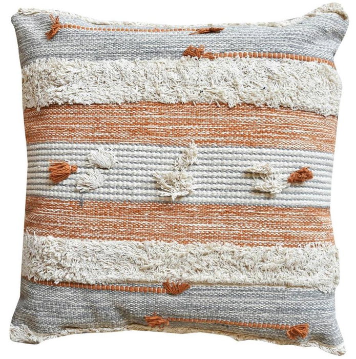 DKD Home Decor Cojín de Suelo Algodón 60x60x25 Rayas Naranja y Blanco