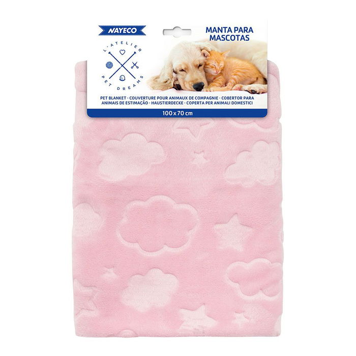Nayeco Manta Sky Rosa para Mascotas con Nubes y Estrellas, 100 x 70 cm Nayeco Manta Sky Rosa para Mascotas con Nubes y Estrellas, 100 x 70 cm
