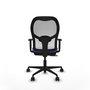 Silla de oficina Jorquera con mecanismo Sincro/Traslack tapizada con Tela color Lila y malla color Blanco. Equipada con lumbar 1D, Brazos 1D y Ruedas 65mm nailon