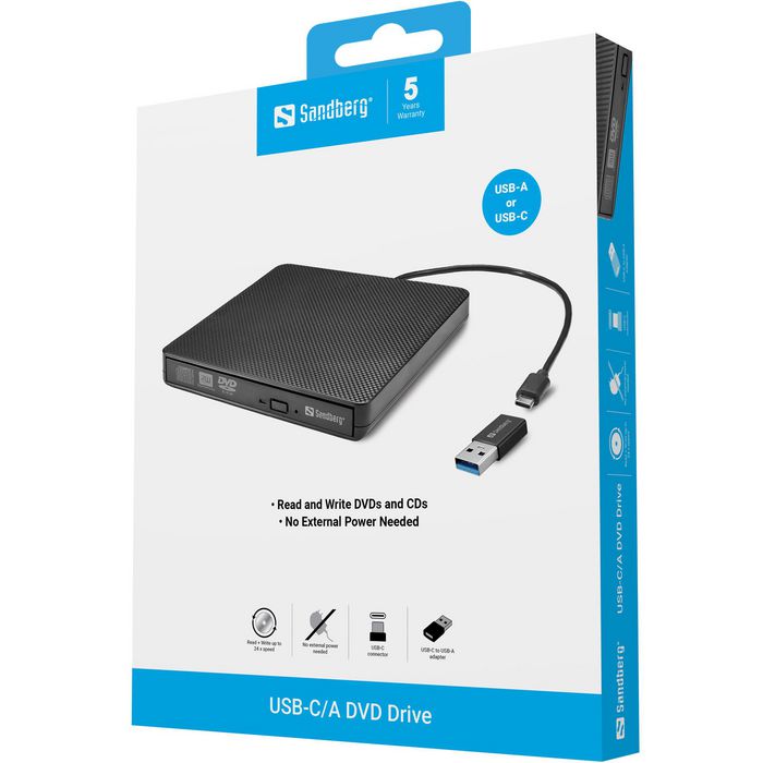 SANDBERG Unidad de DVD externa USB-C/A DVD Super Multi DL SANDBERG Unidad de DVD externa USB-C/A DVD Super Multi DL