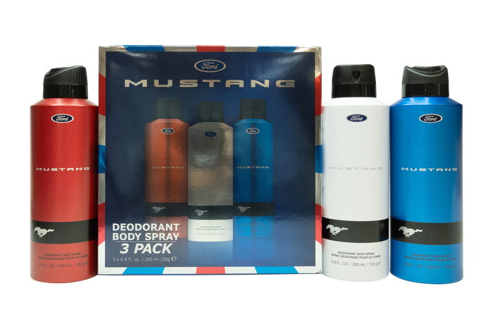 Mustang Ford Deodorant Spray Gift Set 200ml Red + 200ml White + 200ml Blue