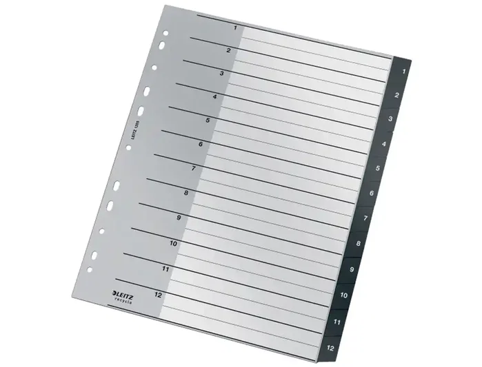 LEITZ Separador Numérico 1-12 Recycle DIN A4+ Multitaladro Negro
