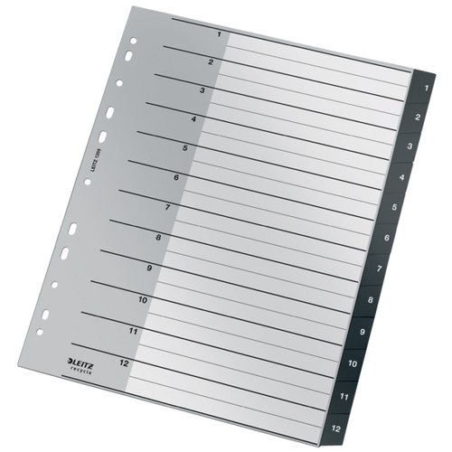 LEITZ Separador Numérico 1-12 Recycle DIN A4+ Multitaladro Negro LEITZ Separador Numérico 1-12 Recycle DIN A4+ Multitaladro Negro