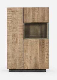 DKD Home Decor Vitrina Loft Colección Sand Village, Natural/Negro, 44x142x89 cm, Chorro de Arena, 3 Puertas, 6 Estantes