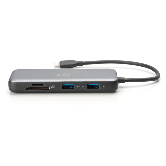 Digitus Estación de acoplamiento USB-C de 8 puertos (USB-C a 2 HDMI, DisplayPort, USB-A 3.2 Gen 2, USB PD 100 W, Gigabit LAN, SD/MicroSD) Negro y Gris