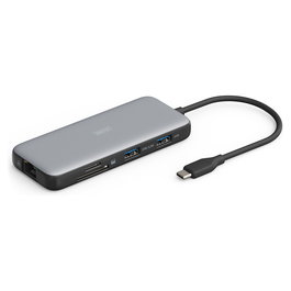 Digitus Estación de acoplamiento USB-C de 8 puertos (USB-C a 2 HDMI, DisplayPort, USB-A 3.2 Gen 2, USB PD 100 W, Gigabit LAN, SD/MicroSD) Negro y Gris