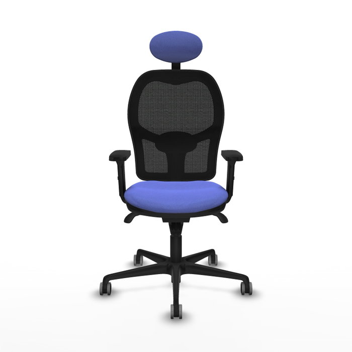PIQUERAS Y CRESPO Silla de oficina Jorquera con mecanismo sincro, tela azul claro y malla negra