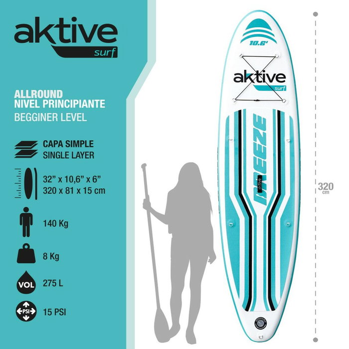 Tabla de Paddle Surf Hinchable con Accesorios Aktive Azul Tabla de Paddle Surf Hinchable con Accesorios Aktive Azul
