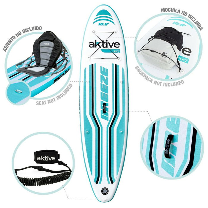 Tabla de Paddle Surf Hinchable con Accesorios Aktive Azul Tabla de Paddle Surf Hinchable con Accesorios Aktive Azul