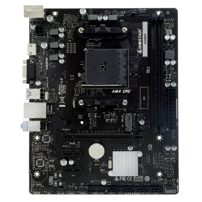 Biostar A520MHP Placa Base Micro ATX AMD AM4 Socket A520 para Procesadores Ryzen 5000/4000/3000, 2xDDR4, HDMI, VGA, M.2 NVMe, USB 3.2 Gen1, SATA 6Gb/s, Realtek LAN