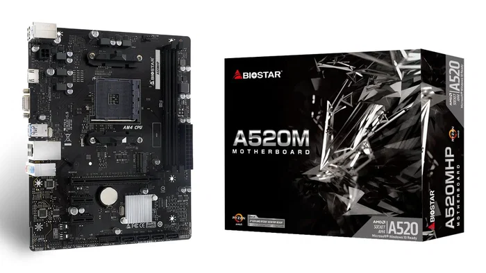 Biostar A520MHP Placa Base AMD A520 Chipset Socket AM4 micro ATX para AMD Ryzen 3000/4000/5000 Series con DDR4, M.2, HDMI y Realtek ALC897 7.1 Canales