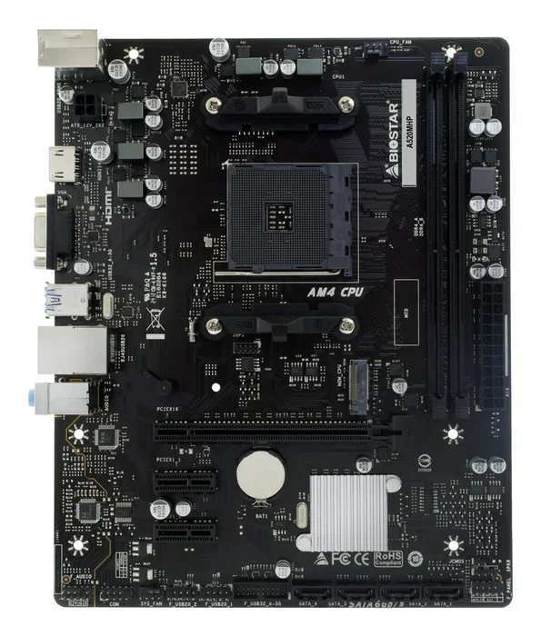 Biostar A520MHP Placa Base AMD A520 Chipset Socket AM4 micro ATX para AMD Ryzen 3000/4000/5000 Series con DDR4, M.2, HDMI y Realtek ALC897 7.1 Canales
