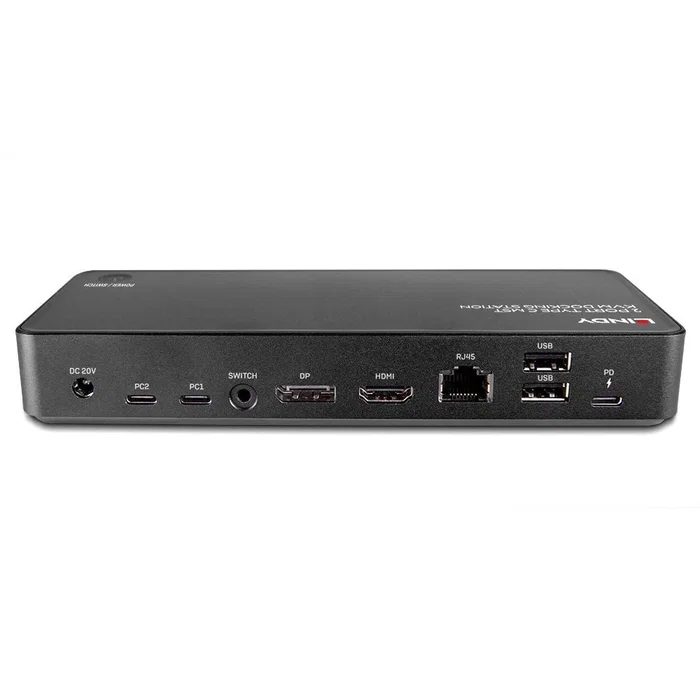 Lindy Switch KVM 43202 para 2 PCs, HDMI y DisplayPort 4K Ultra HD, USB-C, Ethernet, Negro