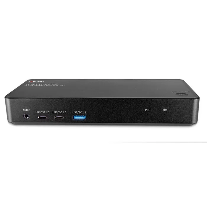 Lindy Switch KVM 43202 para 2 PCs, HDMI y DisplayPort 4K Ultra HD, USB-C, Ethernet, Negro